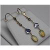 Image 2 : 14K GOLD OPAL, TANZANITE AND DIAMOND DROP EARRINGS