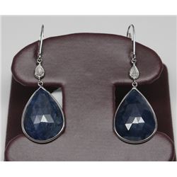 14K WHITE GOLD SAPPHIRE DIAMOND EARRINGS