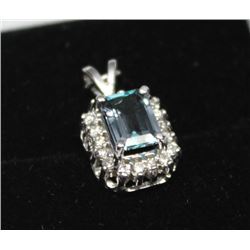 14K WHITE GOLD DIAMOND GEMSTONE PENDANT