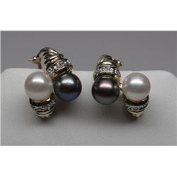 14KT YELLOW GOLD DIAMOND PEARL EARRINGS