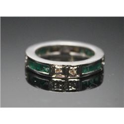 .925 SILVER GEMSTONE DIAMOND RING, SIZE:4.75
