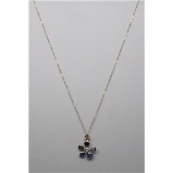 14KT YELLOW GOLD SAPPHIRE DIAMOND PENDANT NECKLACE