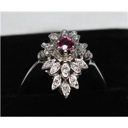 14KT WHITE GOLD RUBY AND DIAMOND RING