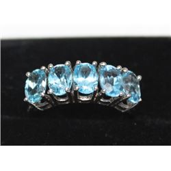 14KT WHITE GOLD GEMSTONE BLUE TOPAZ RING, SIZE:6.6