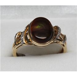 STAMPED 14KT. YELLOW GOLD AGATE & DIAMOND RING