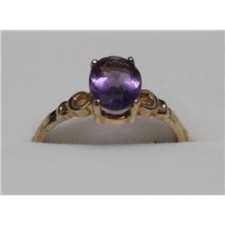STAMPED 14KT. YELLOW GOLD AMETHYST RING SIZE:6.5