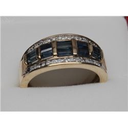 STAMPED 10KT. YELLOW GOLD SAPPHIRE & DIAMOND BAND