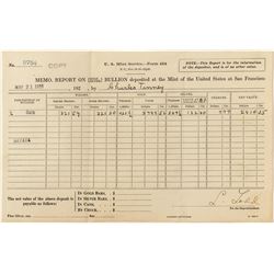Memorandum of Bullion Deposited at S.F. Mint
