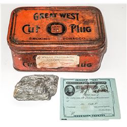 Tobacco Tin with Wells Fargo Label and Ore Specimen