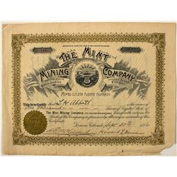 The Mint Mining Company stock certificate