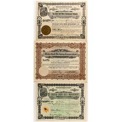 Three Idaho Gold Mining Stock Certificates