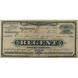 Regent Mining Company Stock Certificate 1881