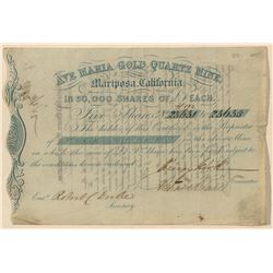 Ave Maria Gold Quartz Mine stock certificate