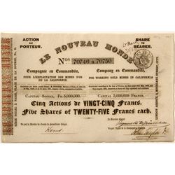 Le Nouveau Monde stock certificate (1)