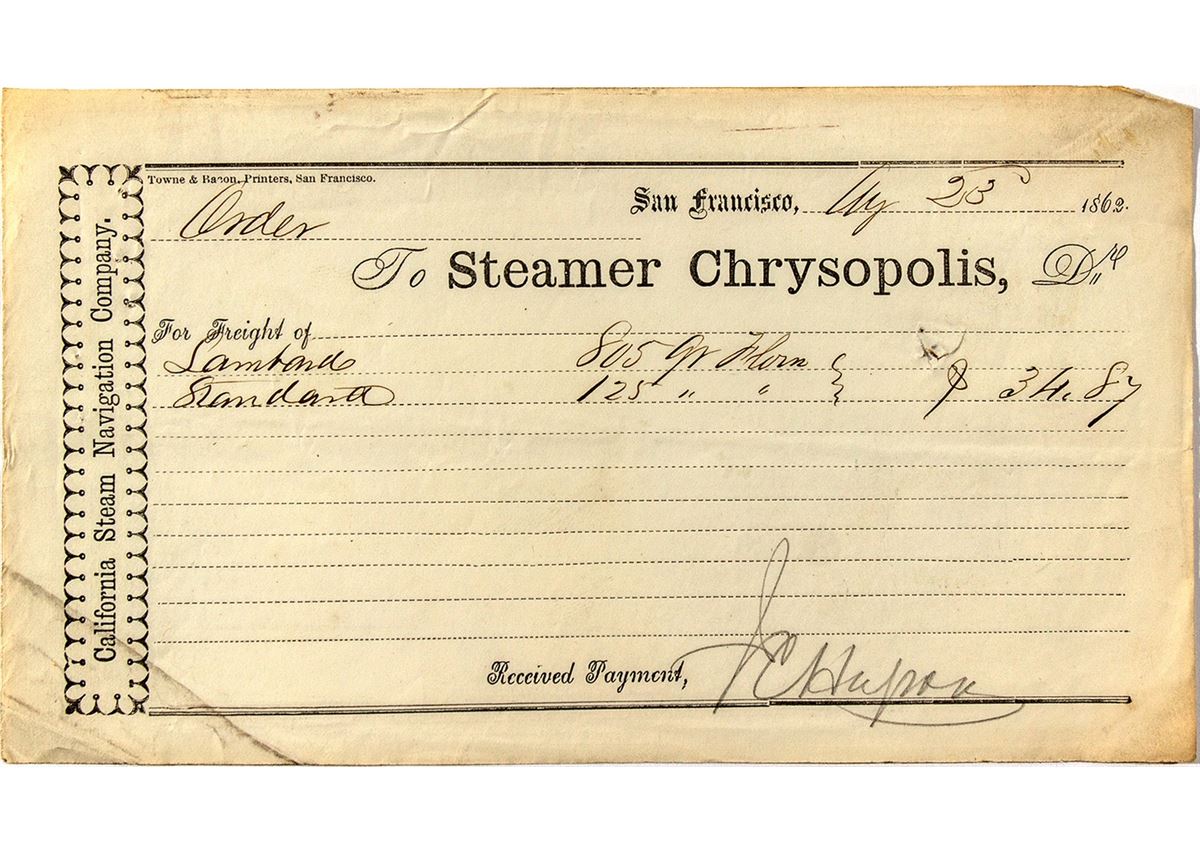 California Steam Navigation Company receipt - Holabird Western ...