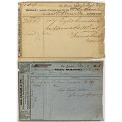 Two 1861 Warehouse receipts