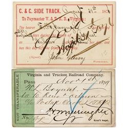 Virginia & Truckee Railroad Pass and Paycard
