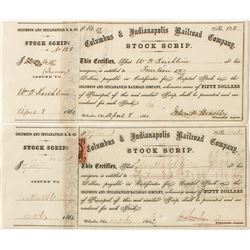 Two Pieces of Columbus & Indianapolis Railroad Stock Scrip