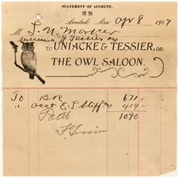Owl Saloon Billhead: Uniacke & Tessier