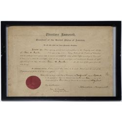 Theodore Roosevelt Autographed Certificate