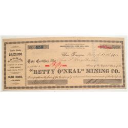 Betty O'Neal Mining Company stock certificate