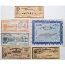 5 Comstock mining stock certificates