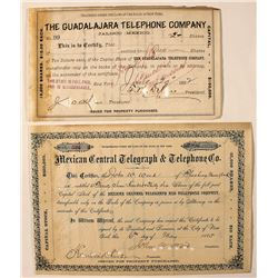 2 Mexico Telephone Stock Certificates