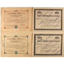 4 Mexico Mining Stock Certificates