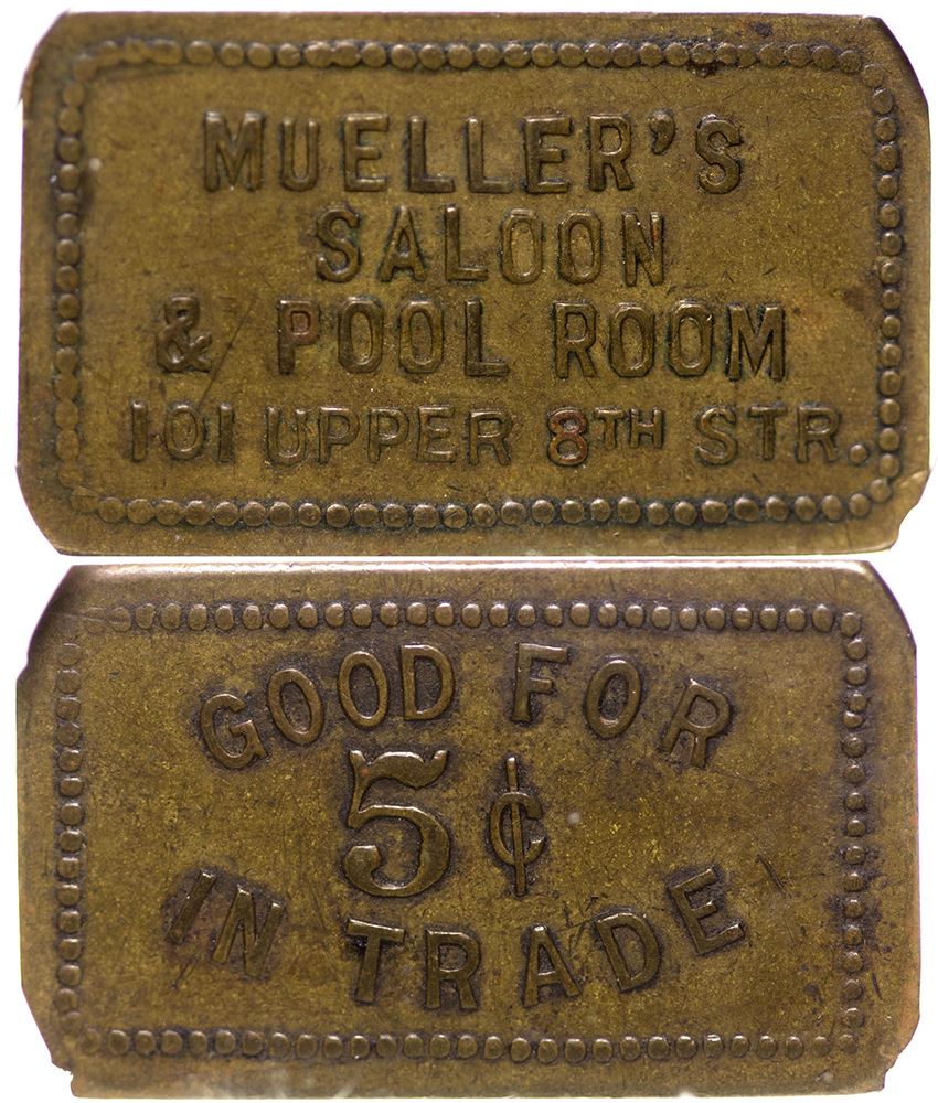 Mueller's Saloon & Pool Room token