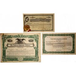 Three Unusual Stock Certificates- 1920's