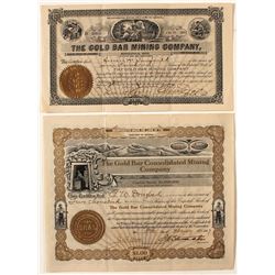 Lot of 2 stock certificates: Gold Bar Group
