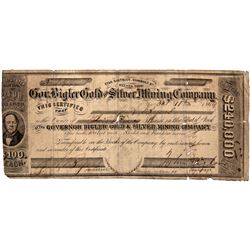 Governor Bigler Gold and Silver Mining Company Stock Certificate