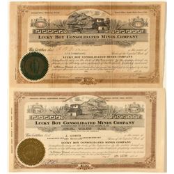 Lot of 2 Lucky Boy stock certificates