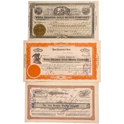 Lot of 3 Veta Grande Stock Certificates