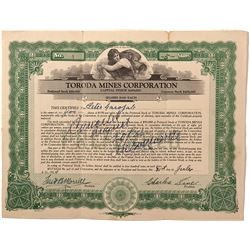 Toroda Mines Corporation Stock Certificate