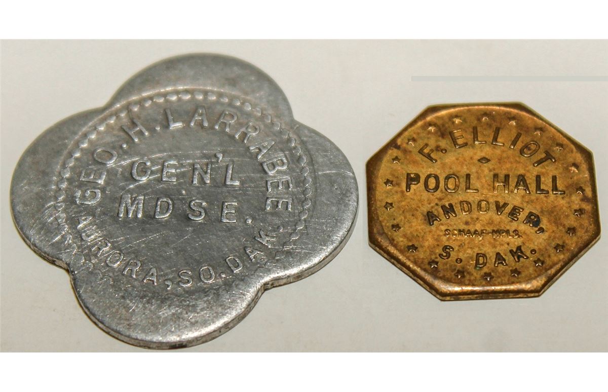Lot of 2: F. Elliott Pool Hall/Geo. H. Larrabee Tokens