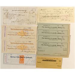 Bank  Checks Collection: lot of 9 (incl. James Fair in Virginia City)