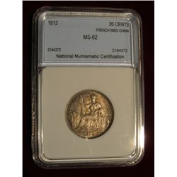 401. 1913 Silver 20Cents F.I.C. NNC 62 #2164372 Lite Tone Catalogs @ $450 in MS 60!