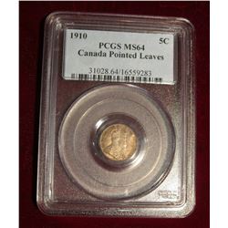 406. 1910 Silver 5C Canada PCGS 64 #31028.64/16559283 Red-Orange Tone