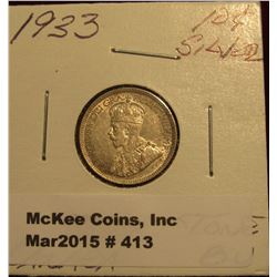 413. 1933 Silver 10c Canada  Tone BU