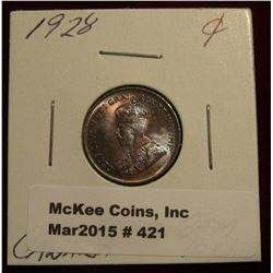 421. 1928 Canada Cent Gem BU R & B  Very Lustrous