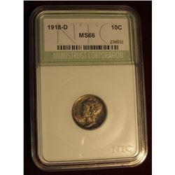 439. 1918 D 10c Silver NTC 66 #238932 Attractive Tone Mark Free