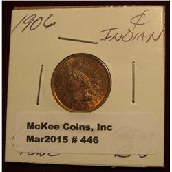 446. 1906 Indian Cent Gem BU Attractive Obverse Tone RB