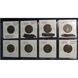 1320. 1884, 1887, 1888, 1889, 1891, 1893, 1895, & 1896 Better Date U.S. Liberty "V" Nickels. Book va