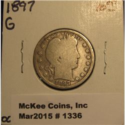 1336. 1897 P U.S. Barber Quarter. G-4. Catalog Value $10.00.