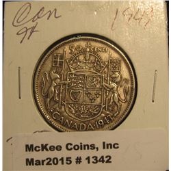 1342. 1943 Canada Silver Half Dollar. VF 20.