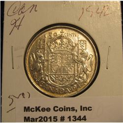 1344. 1942 Canada Silver Half Dollar. EF.