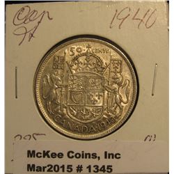 1345. 1940 Canada Silver Half Dollar. EF 40.