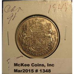 1348. 1945 Canada Silver Half Dollar. VF 20.