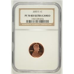 2003-S LINCOLN CENT, NGC PROOF 70 RED ULTRA CAMEO!  RARE!